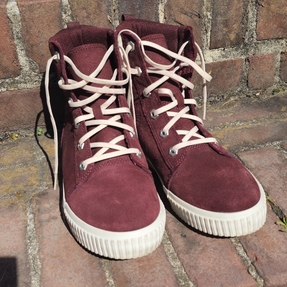 Burgundy High-Top Sneakers with White Soles